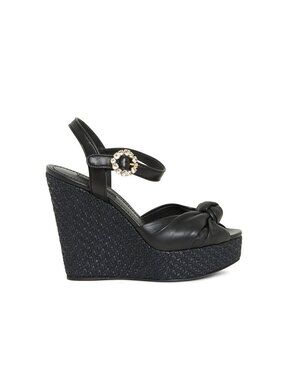 DOLCE & GABBANA Black Leather Wedges Sandals Size 36 / US 6